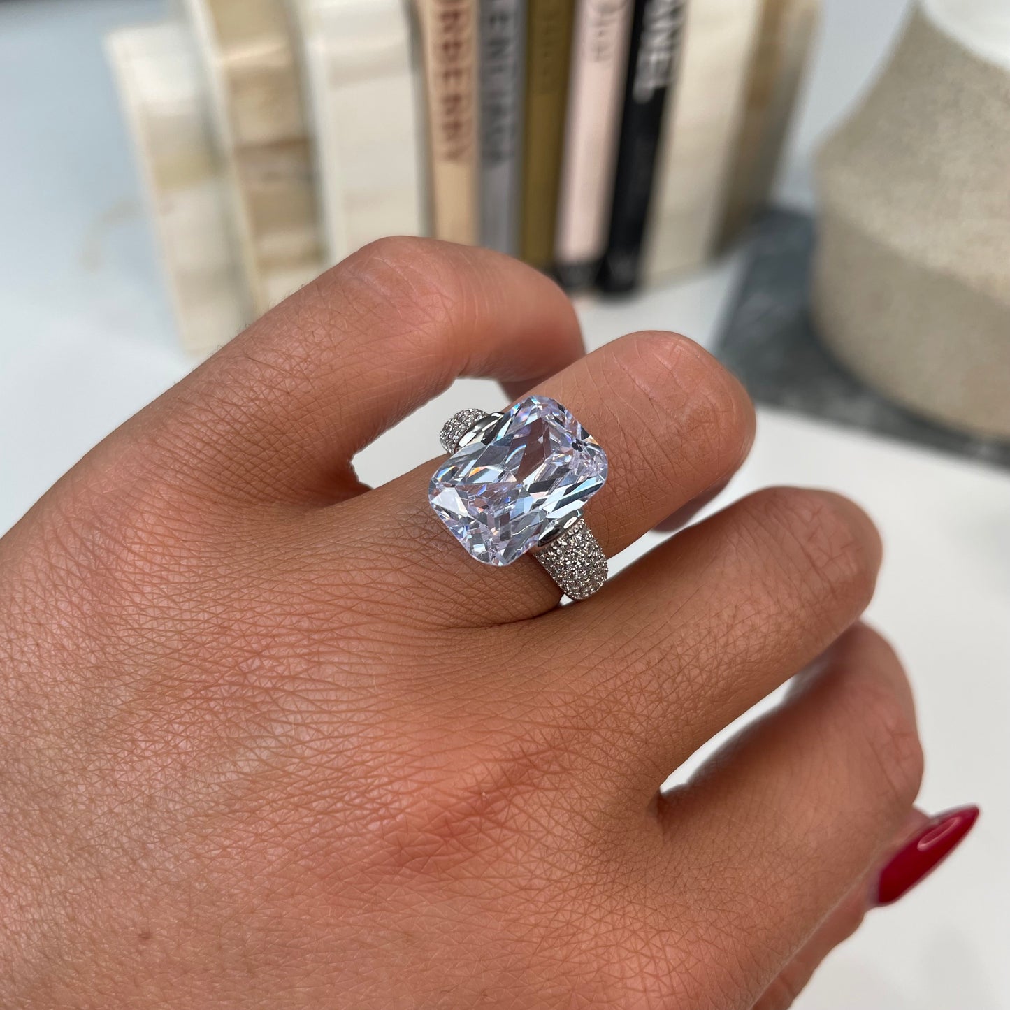 Silver Emerald Cut CZ Solitaire Ring - John Ross Jewellers