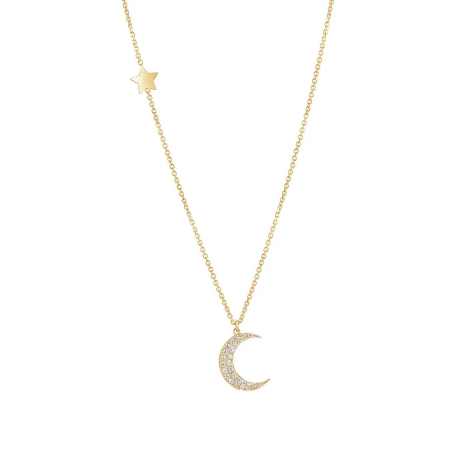 9ct Gold CZ Moon & Northstar Necklace