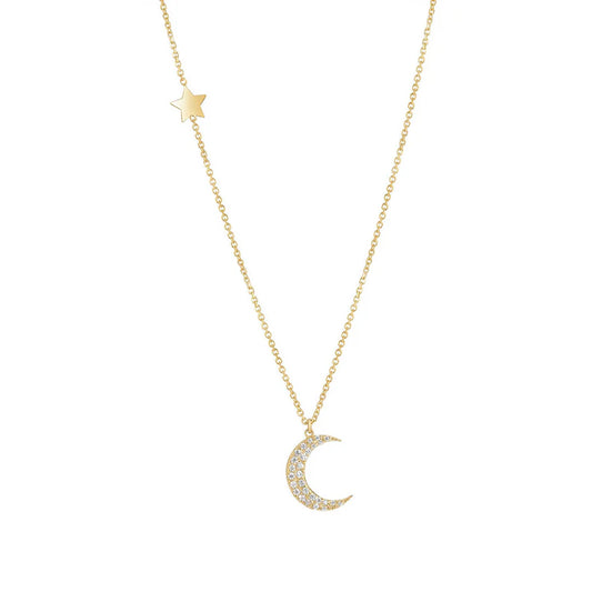 9ct Gold CZ Moon & Northstar Necklace