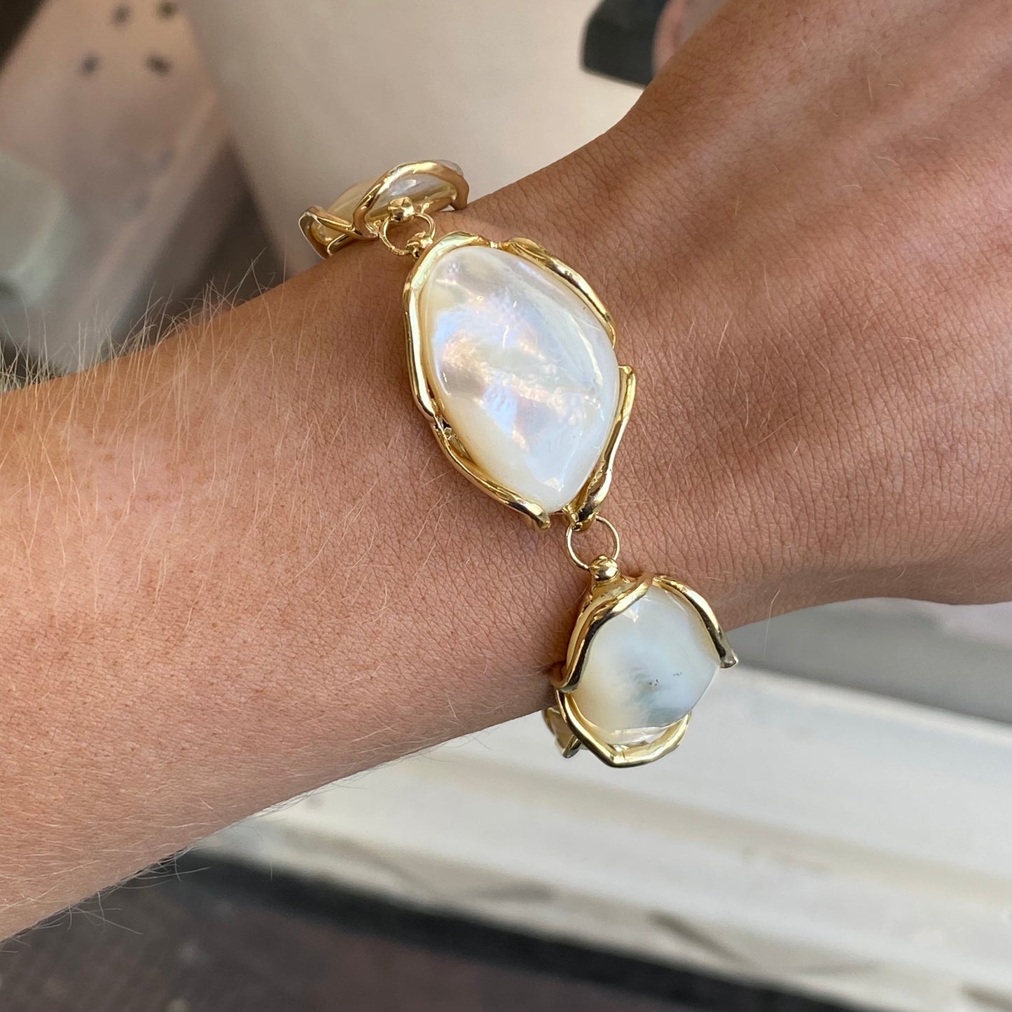 Bruno mother of pearl nugget bracelet featuring irregular pearl beads on a delicate chain.