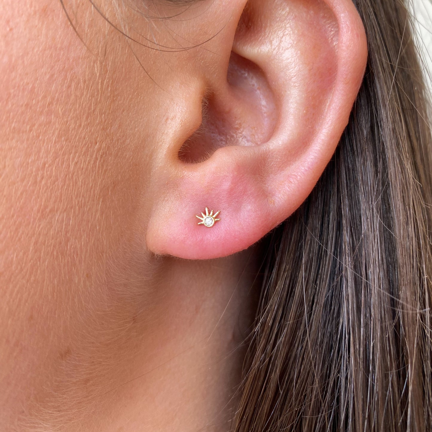 9ct Gold CZ Sunrise Stud Earrings - John Ross Jewellers