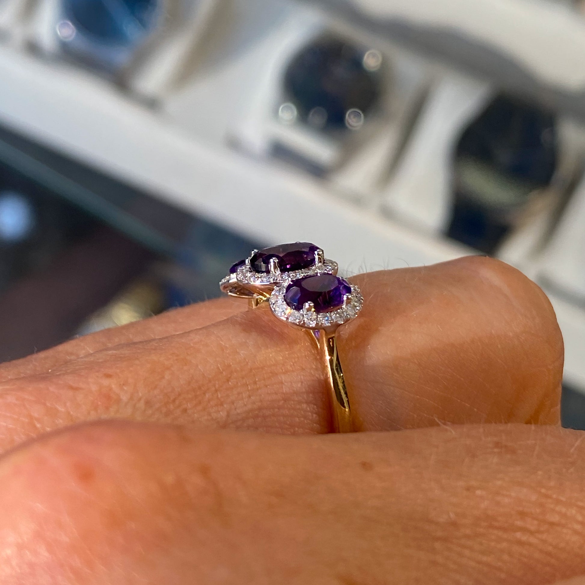 9ct Gold Amethyst & Diamond Oval Garland Ring - John Ross Jewellers