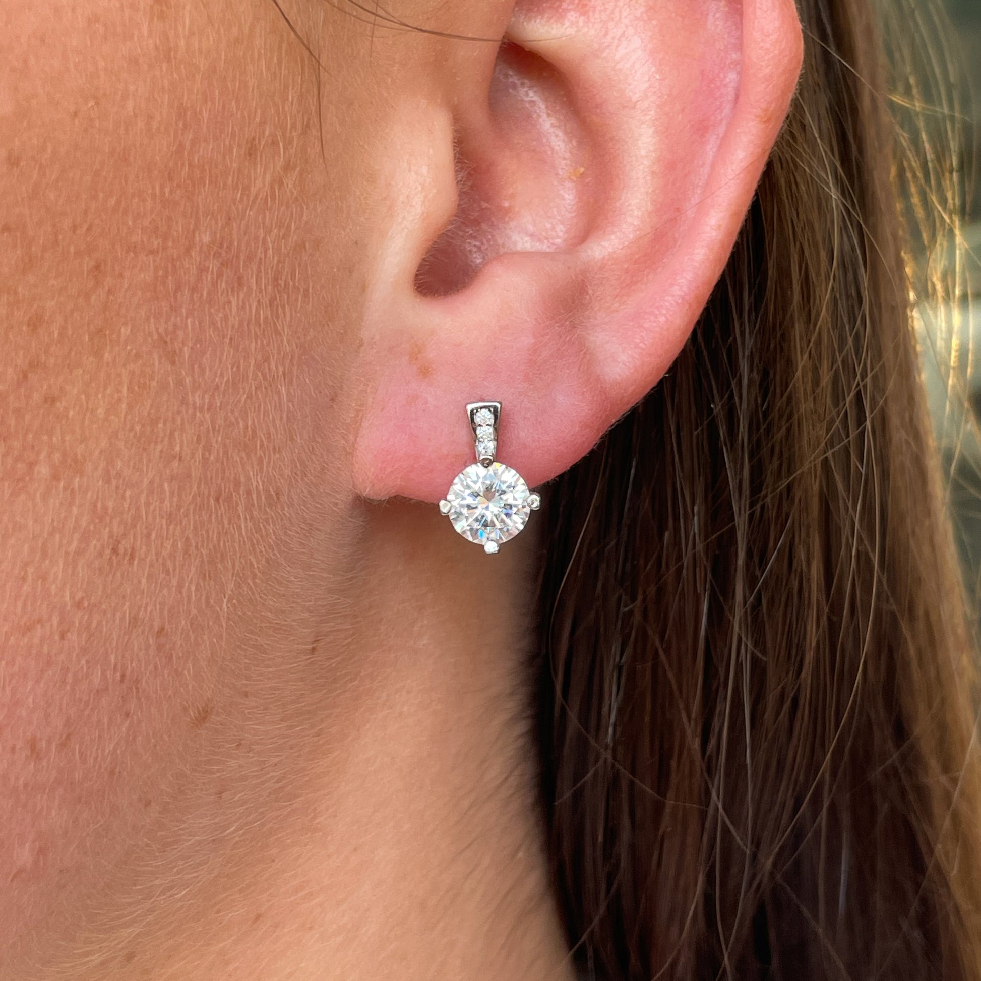 Silver CZ Stud Earrings | Short Drop - John Ross Jewellers