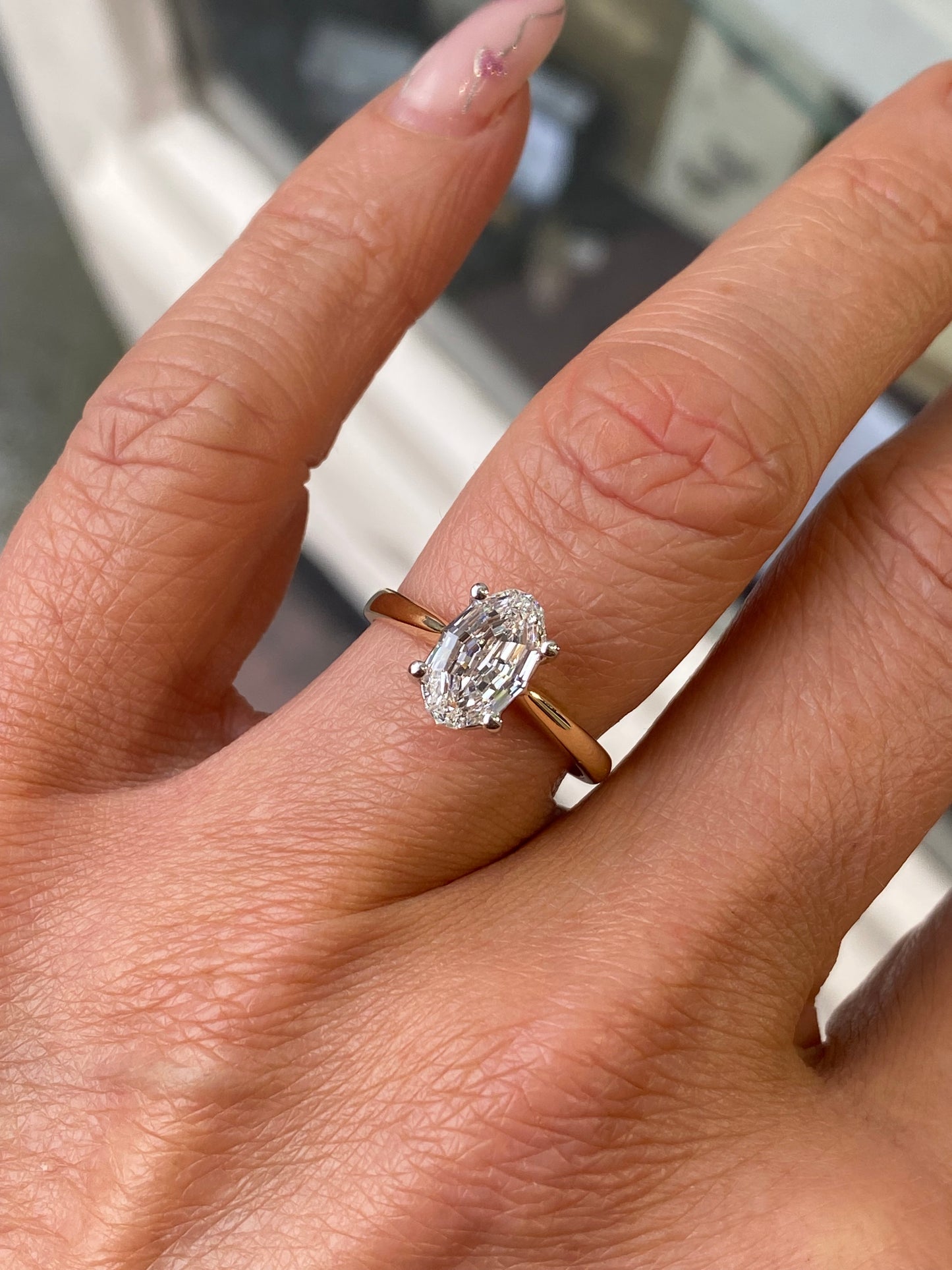 18ct Gold Solitaire Engagement Ring | Certificated Lab Step Cut Oval - John Ross Jewellers