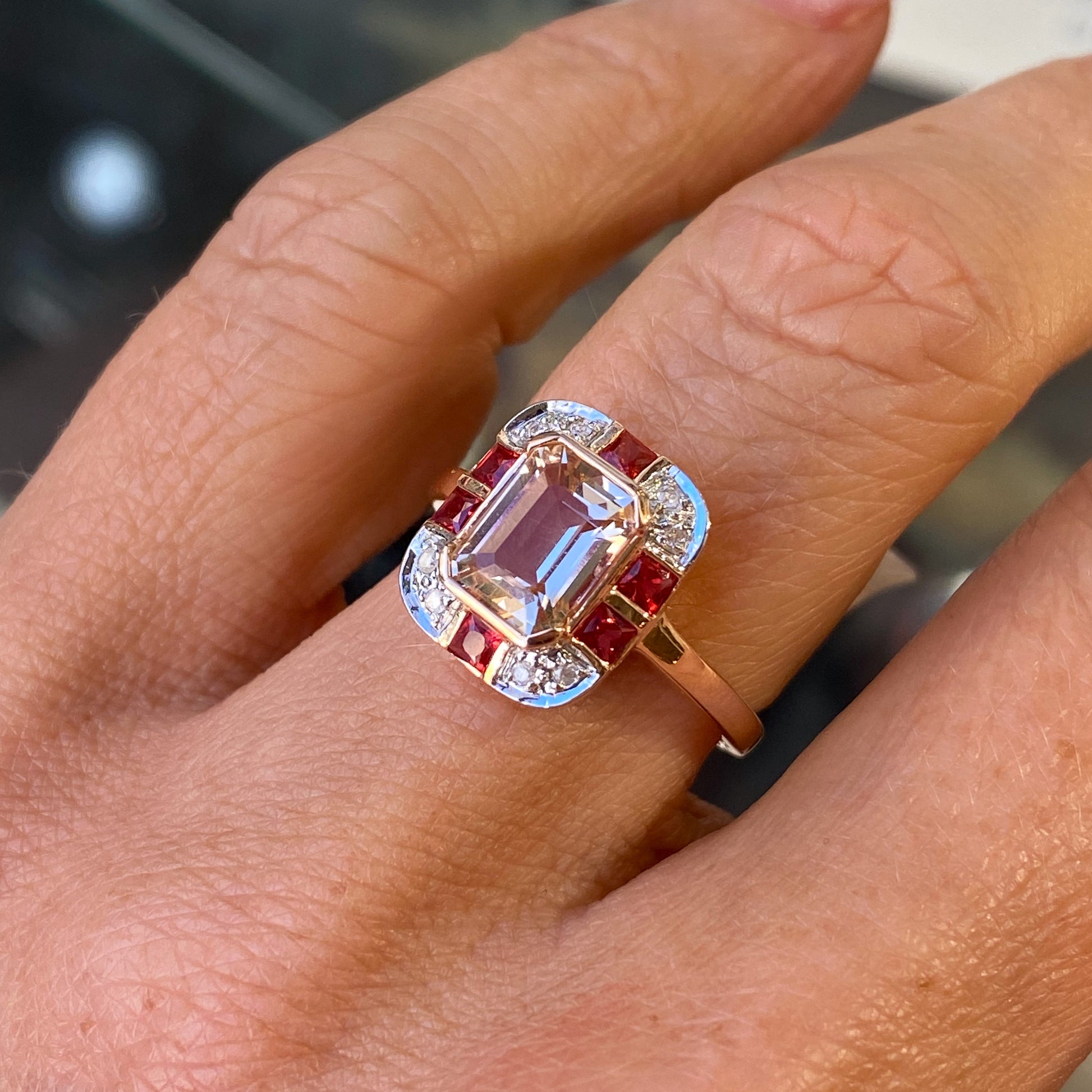 9ct Rose Gold Morganite, Orange Sapphire & Diamond Ring - John Ross Jewellers