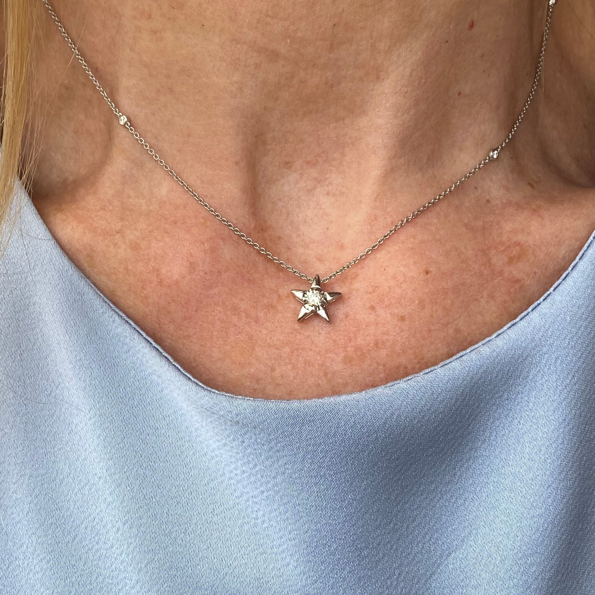 9ct White Gold Diamond Stars Necklace | 0.25ct - John Ross Jewellers