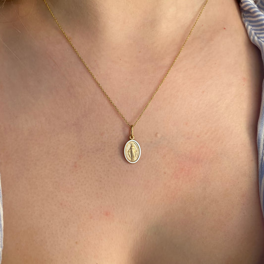 9ct Gold Miraculous Medal Pendant & Chain | Mini