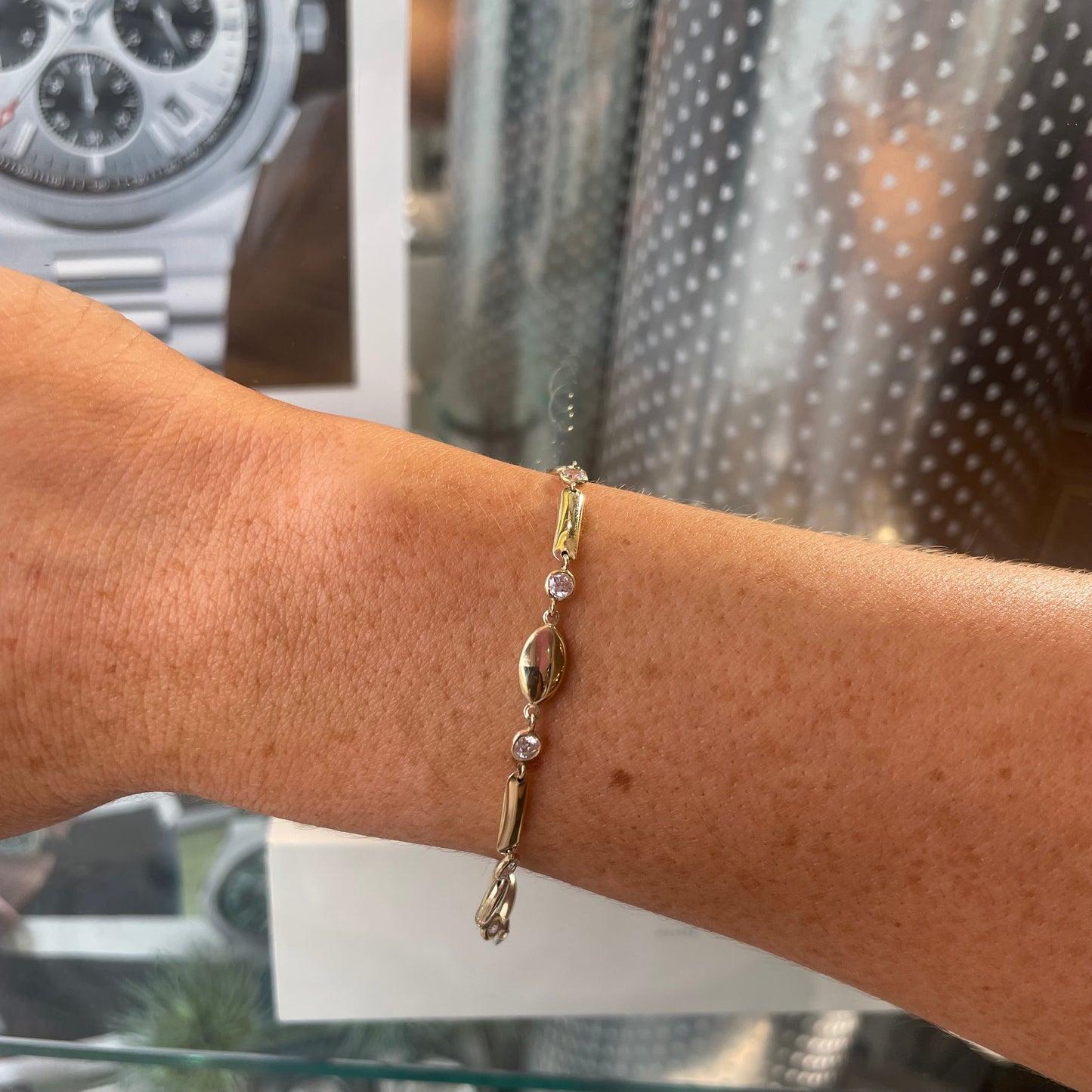 9ct Gold Puffed Oval & CZ Bracelet - John Ross Jewellers