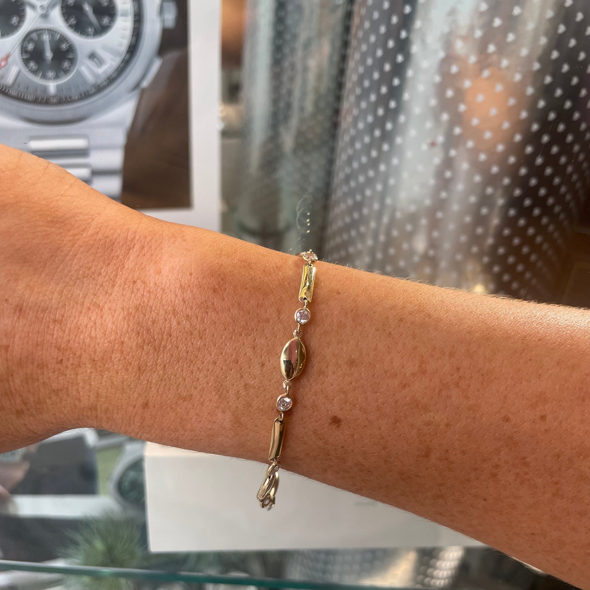 9ct Gold Puffed Oval & CZ Bracelet - John Ross Jewellers