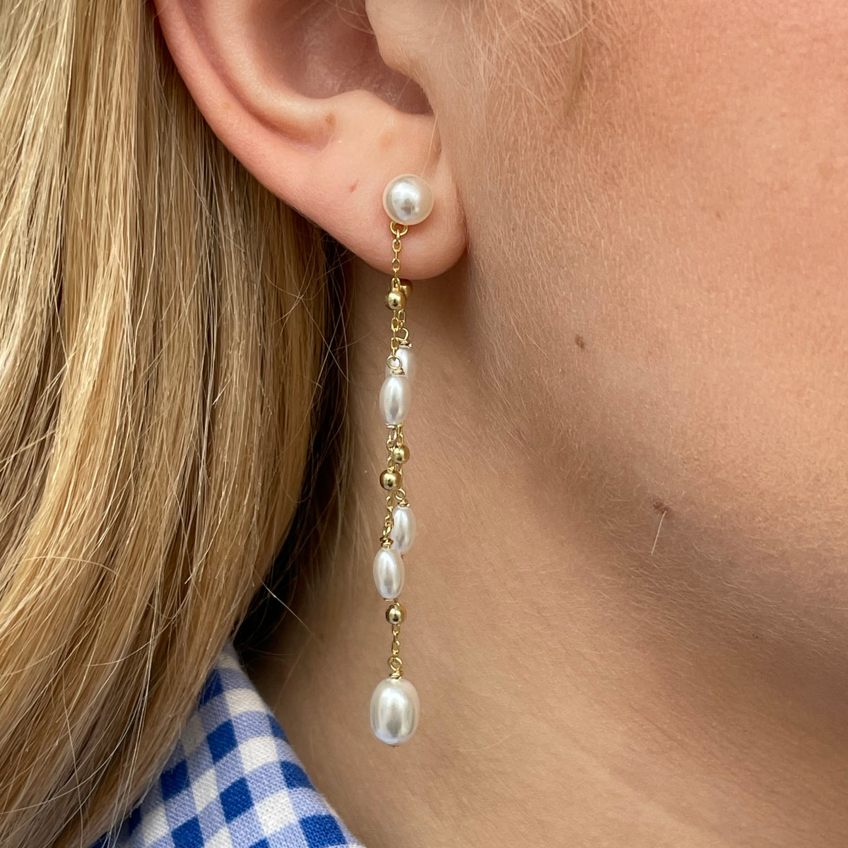 Sunshine double drop faux pearl earring