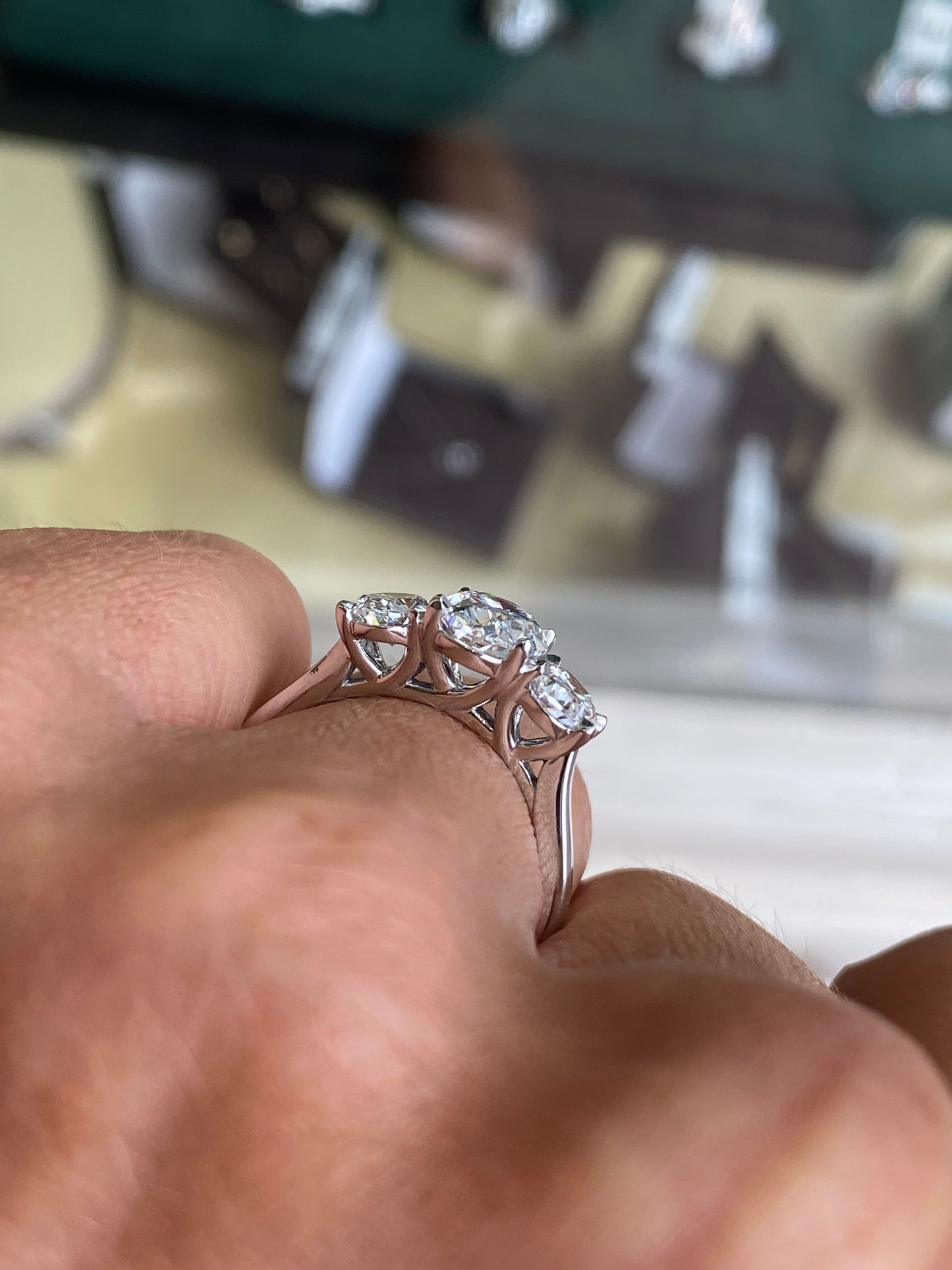 Platinum Oval Trilogy Engagement Ring | Lab Grown Certified 2.81ct