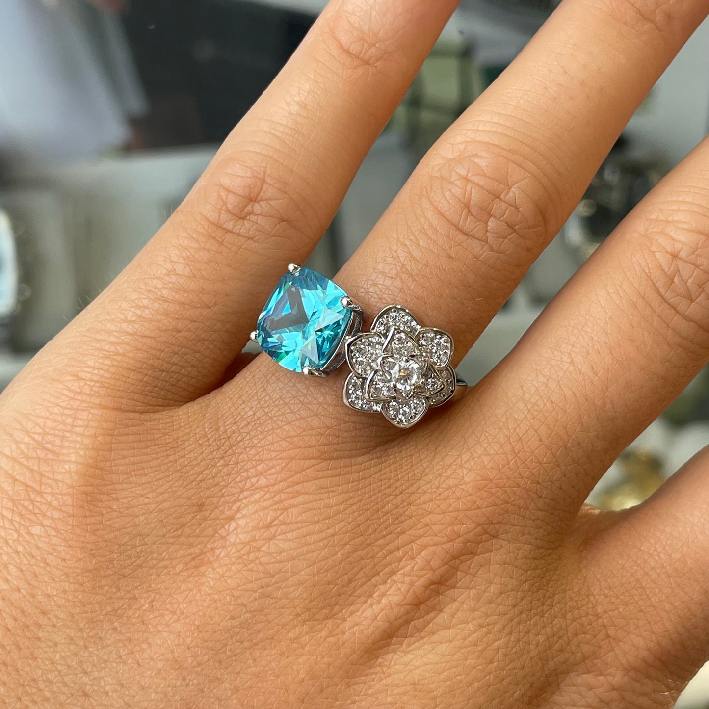 Silver Blue Topaz Bouquet Moi at Toi Ring - John Ross Jewellers