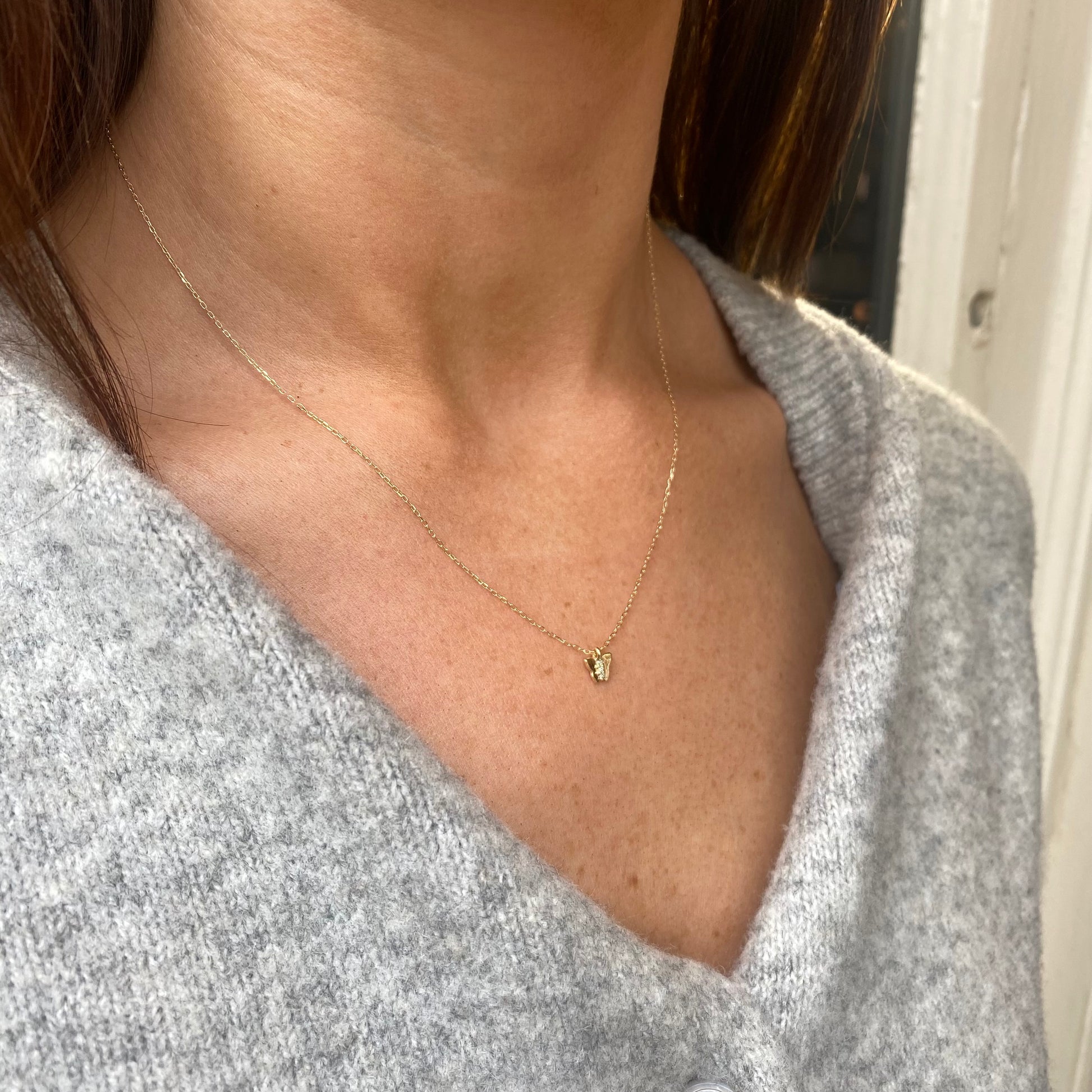 9ct Gold Diamond Butterfly Solitaire Pendant Necklace | 0.04ct - John Ross Jewellers