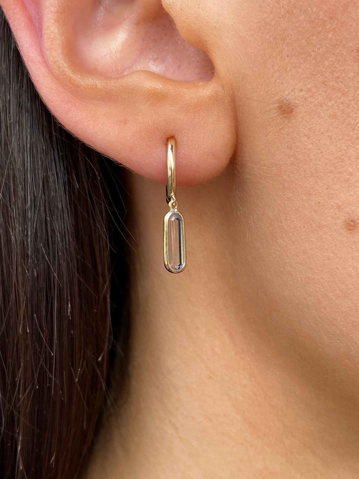 9ct Gold Elongated Blue Topaz Drop Hoop Earrings - John Ross Jewellers