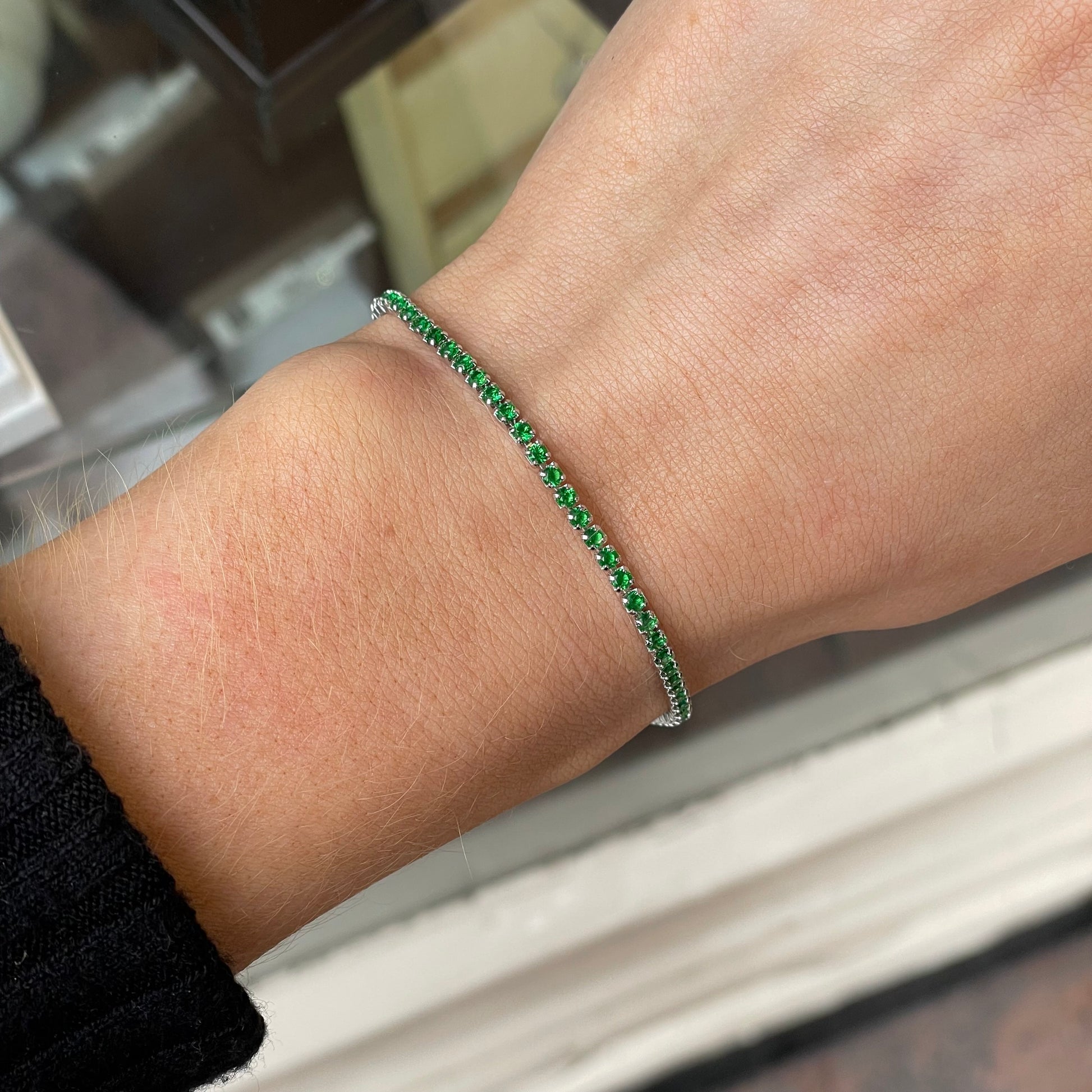 Silver Emerald Green 2.5mm CZ Tennis Bracelet | 16.5+4cm - John Ross Jewellers