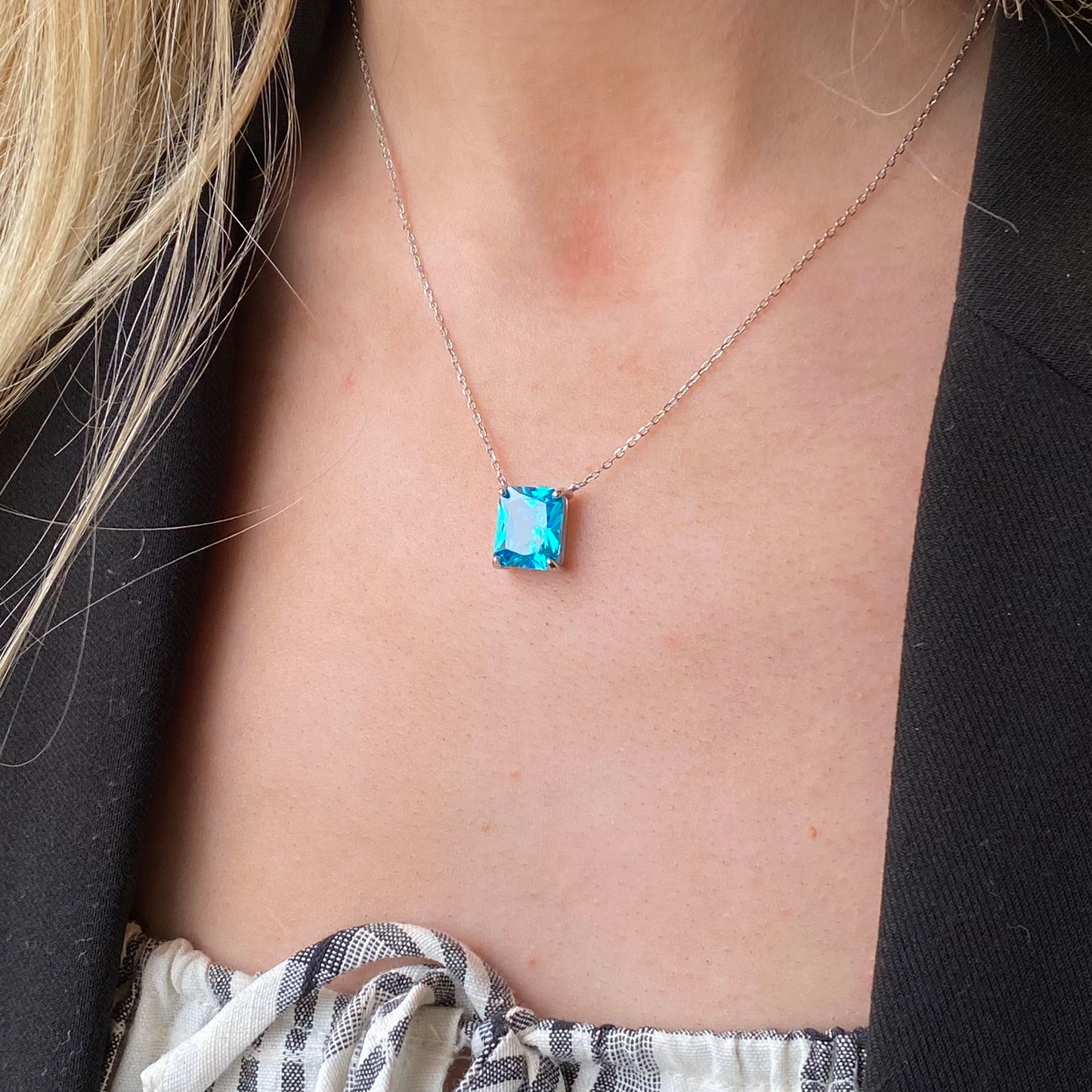 Silver 10x8mm Aqua Necklace | 40+5cm - John Ross Jewellers