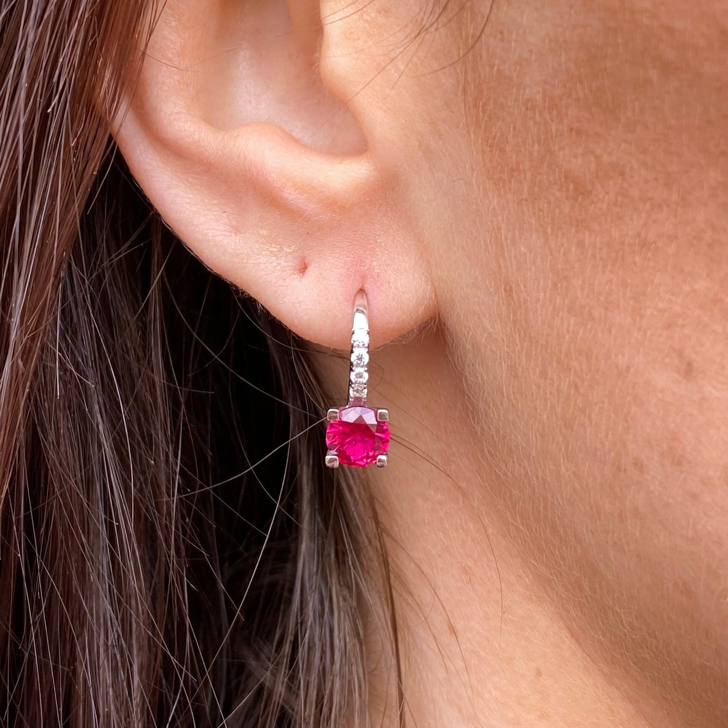 Silver Ruby Red CZ Hoop Earrings | German Wires - John Ross Jewellers