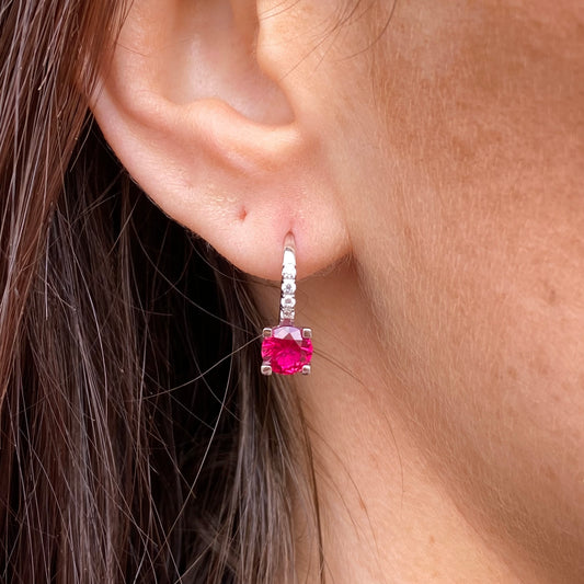 Silver Ruby Red CZ Hoop Earrings | German Wires - John Ross Jewellers