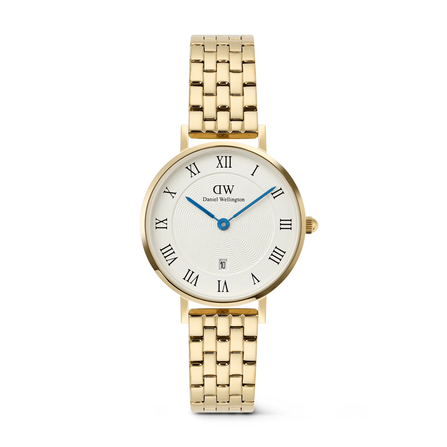 Daniel Wellington Petite Roman Numerals Date 5-link Gold | 28mm - John Ross Jewellers