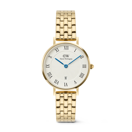 Daniel Wellington Petite Roman Numerals Date 5-link Gold | 28mm - John Ross Jewellers