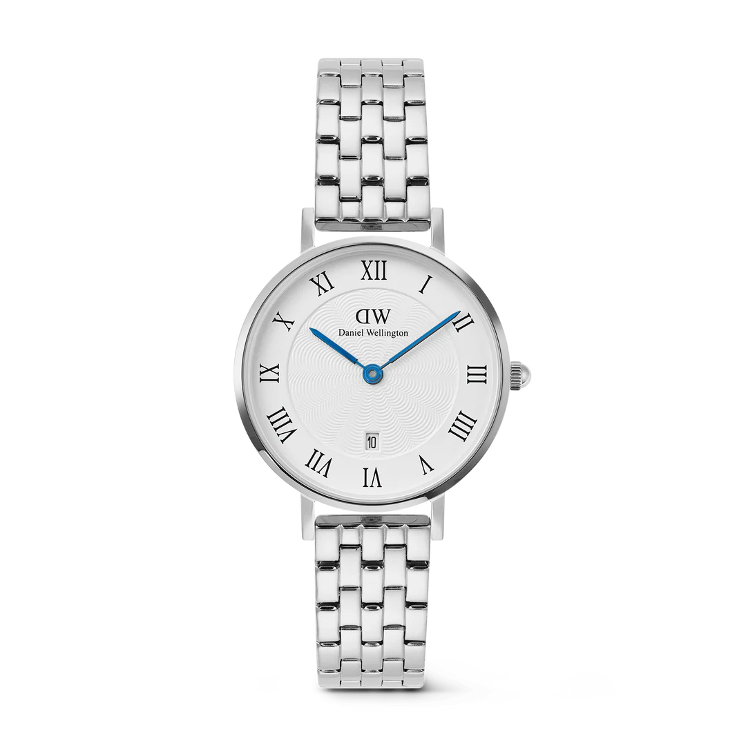 Daniel Wellington Petite Roman Numerals Date 5-link Silver | 28mm - John Ross Jewellers