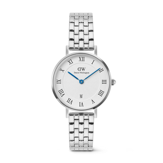 Daniel Wellington Petite Roman Numerals Date 5-link Silver | 28mm - John Ross Jewellers