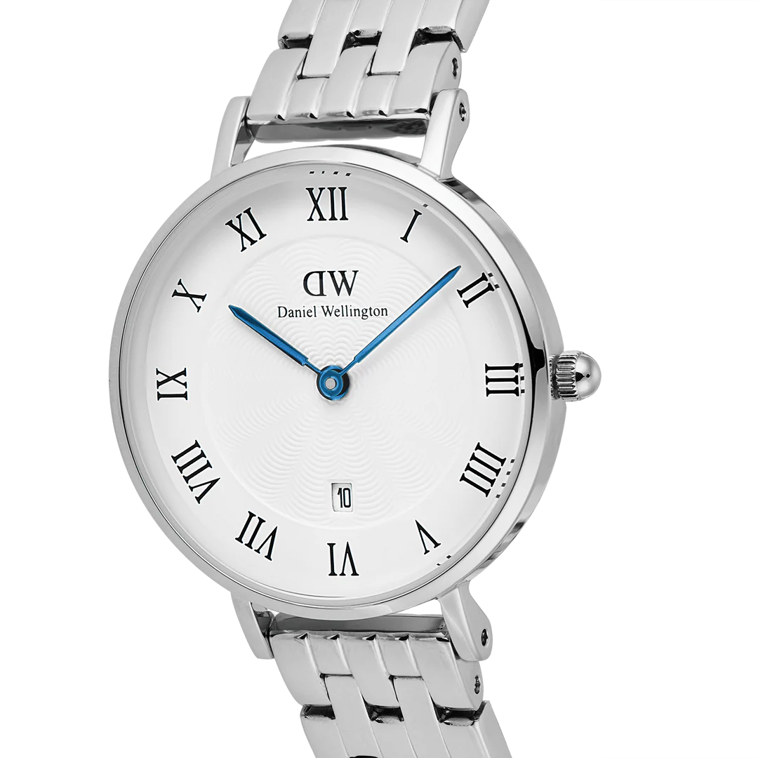 Daniel Wellington Petite Roman Numerals Date 5-link Silver | 28mm - John Ross Jewellers