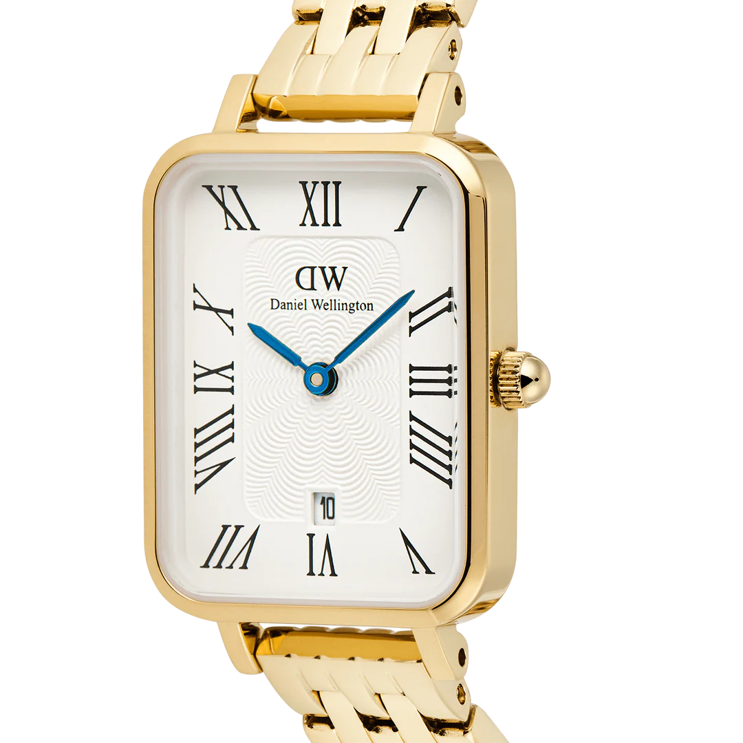 Daniel Wellington Quadro Roman Numerals Date 5-link Gold | 20x26mm - John Ross Jewellers