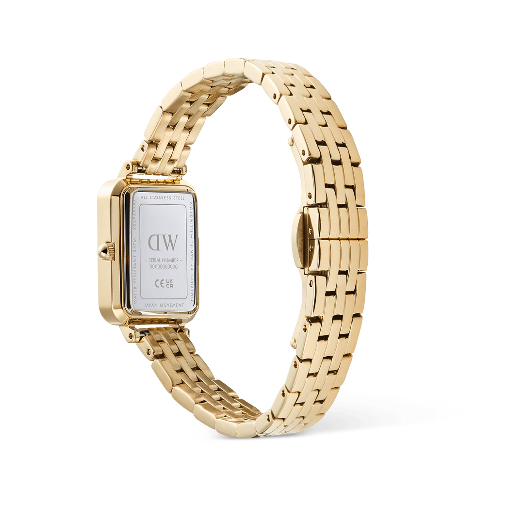 Daniel Wellington Quadro Roman Numerals Date 5-link Gold | 20x26mm - John Ross Jewellers