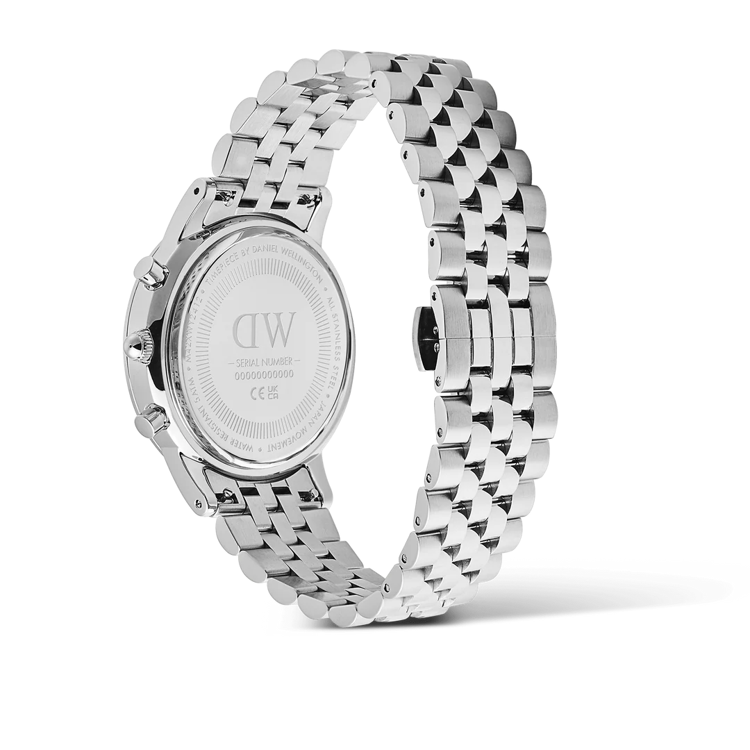 Daniel Wellington Iconic Chronograph Arch 5-Link Off-White Panda Silver | 42mm - John Ross Jewellers