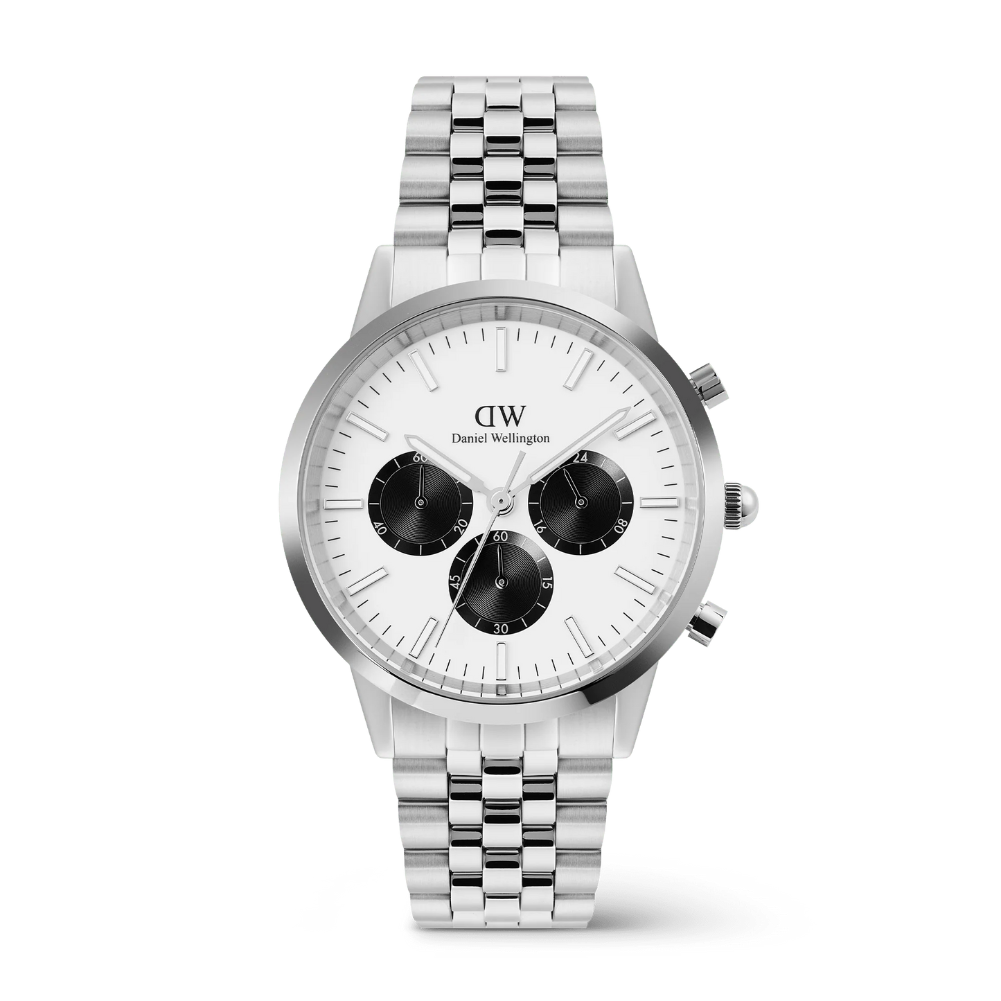 Daniel Wellington Iconic Chronograph Arch 5-Link Off-White Panda Silver | 42mm - John Ross Jewellers