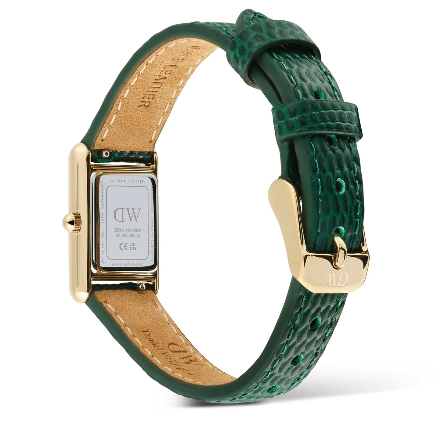 Daniel Wellington Bound Mini Green Lizard leather watch with gold case and dial, featuring a stylish and elegant design.