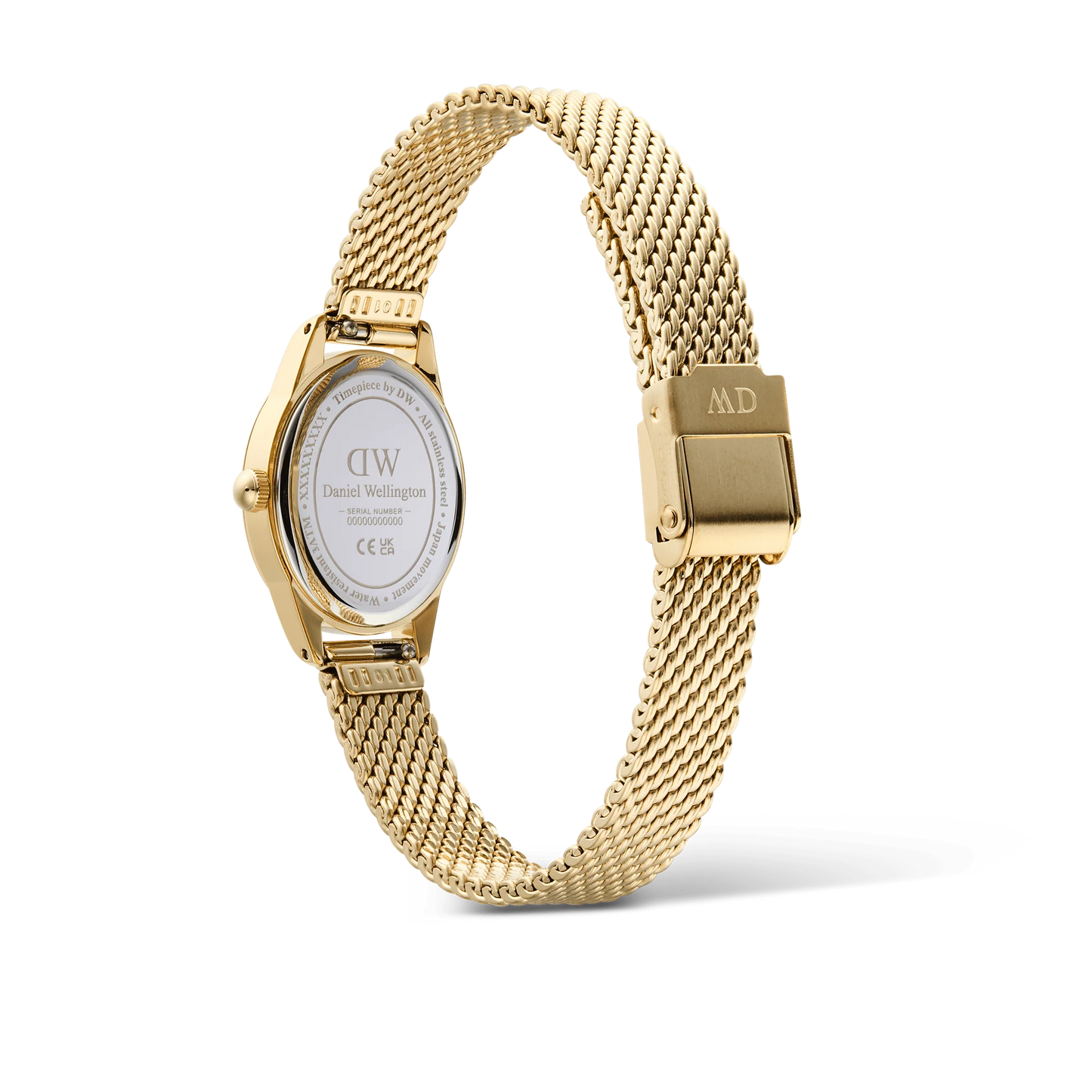 Daniel Wellington Ophelia Mini Mesh Gold watch showing a slim gold bracelet and elegant watch face with minimalist design.