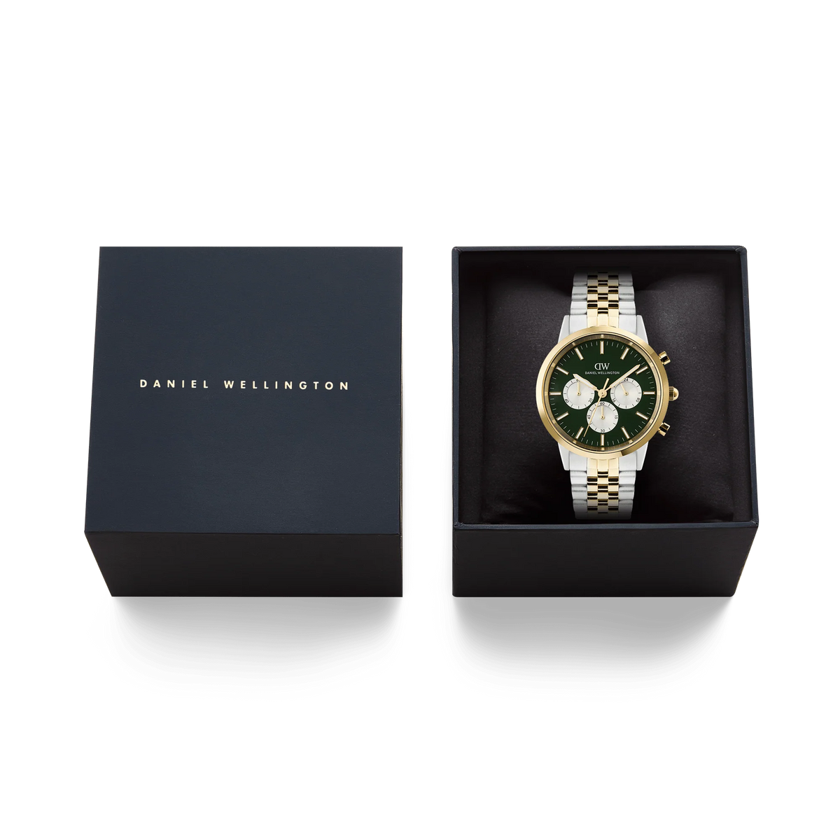 Daniel Wellington Iconic Chronograph Arch 5-Link Emerald Panda Two Tone | 42mm
