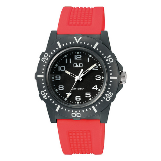 Q&Q Gents Black & Red Silicone Watch