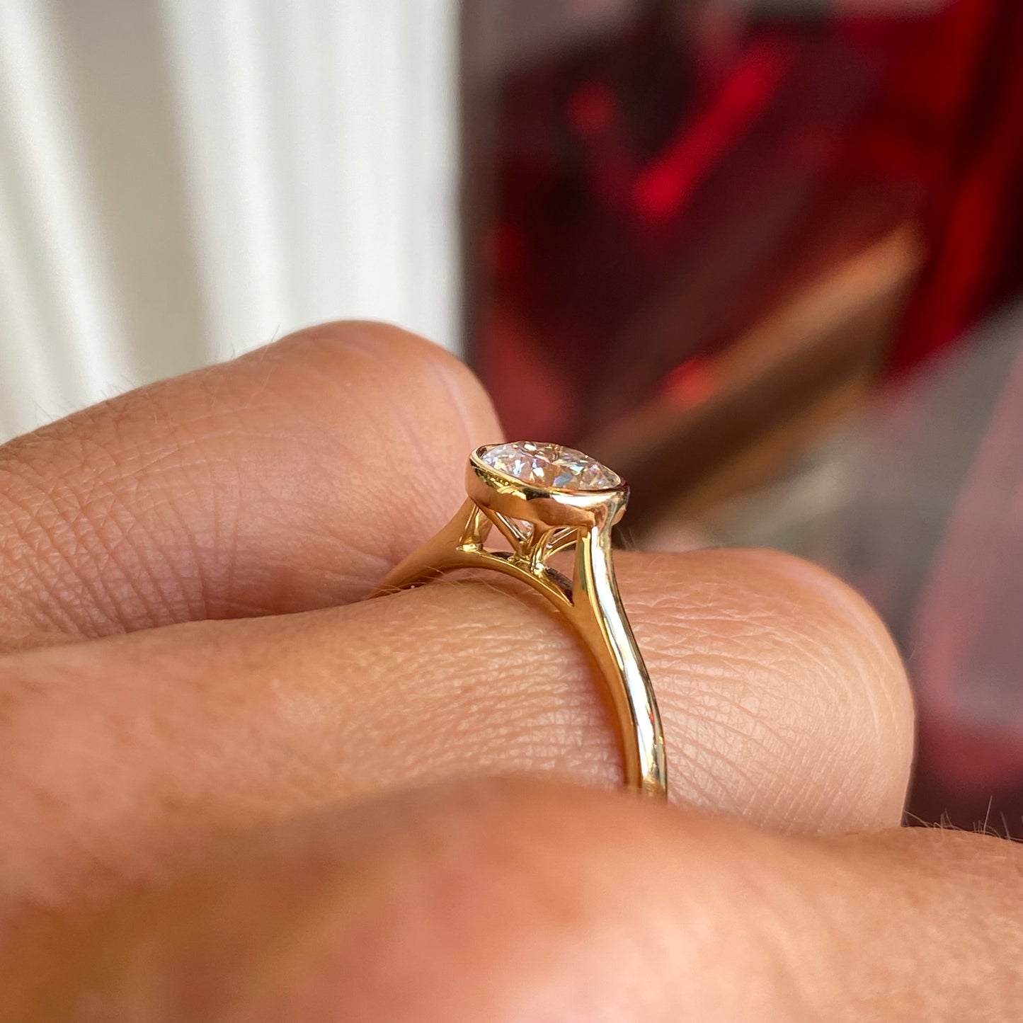 18ct Gold Bezel Set Solitaire Engagement Ring | 2.01ct Pear Lab Certificated - John Ross Jewellers