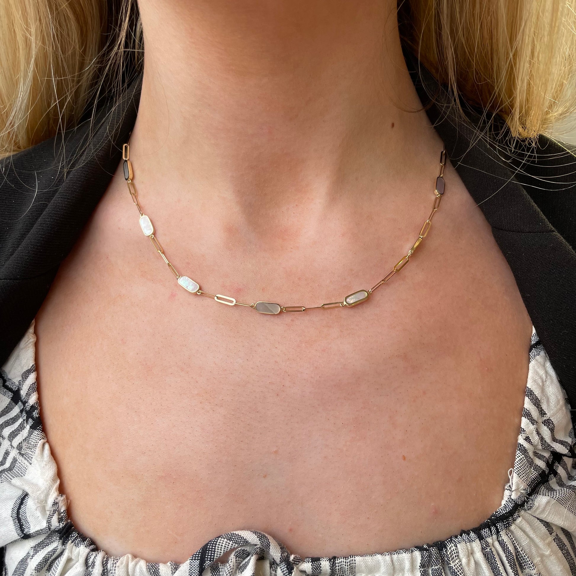 9ct Gold Mother of Pearl Paper Link Necklace - John Ross Jewellers