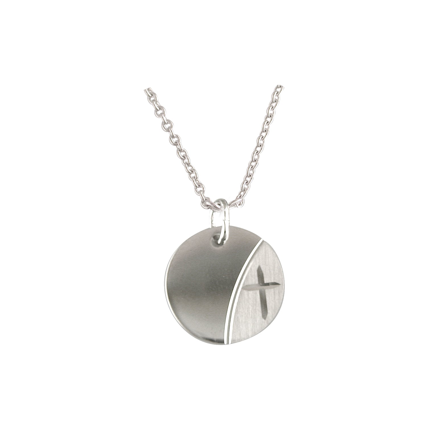 Silver Disc Necklace with Cross Engraving - John Ross Jewellers