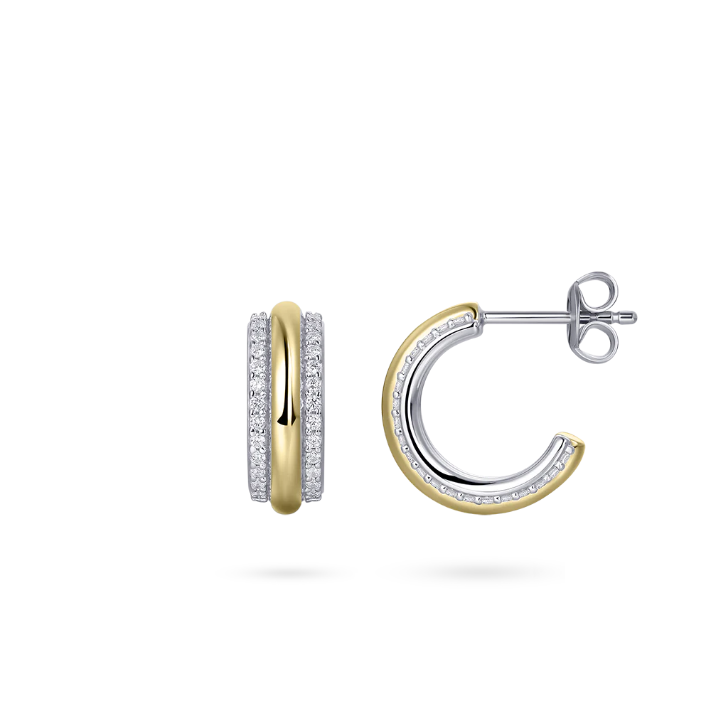 Glitz CZ Edged Hoop Earrings - Gold 15mm - John Ross Jewellers