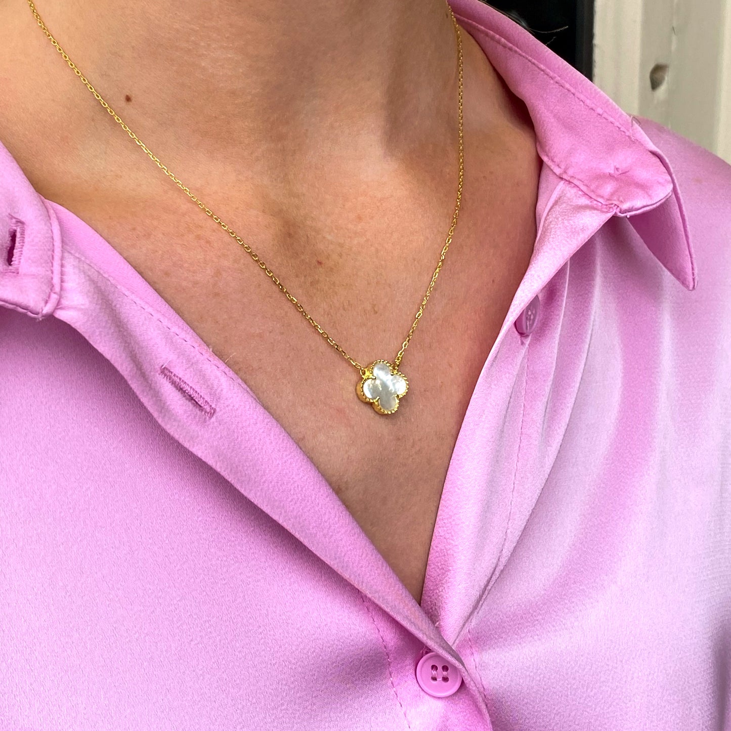 Sunshine Mother of Pearl Quatrefoil Necklace