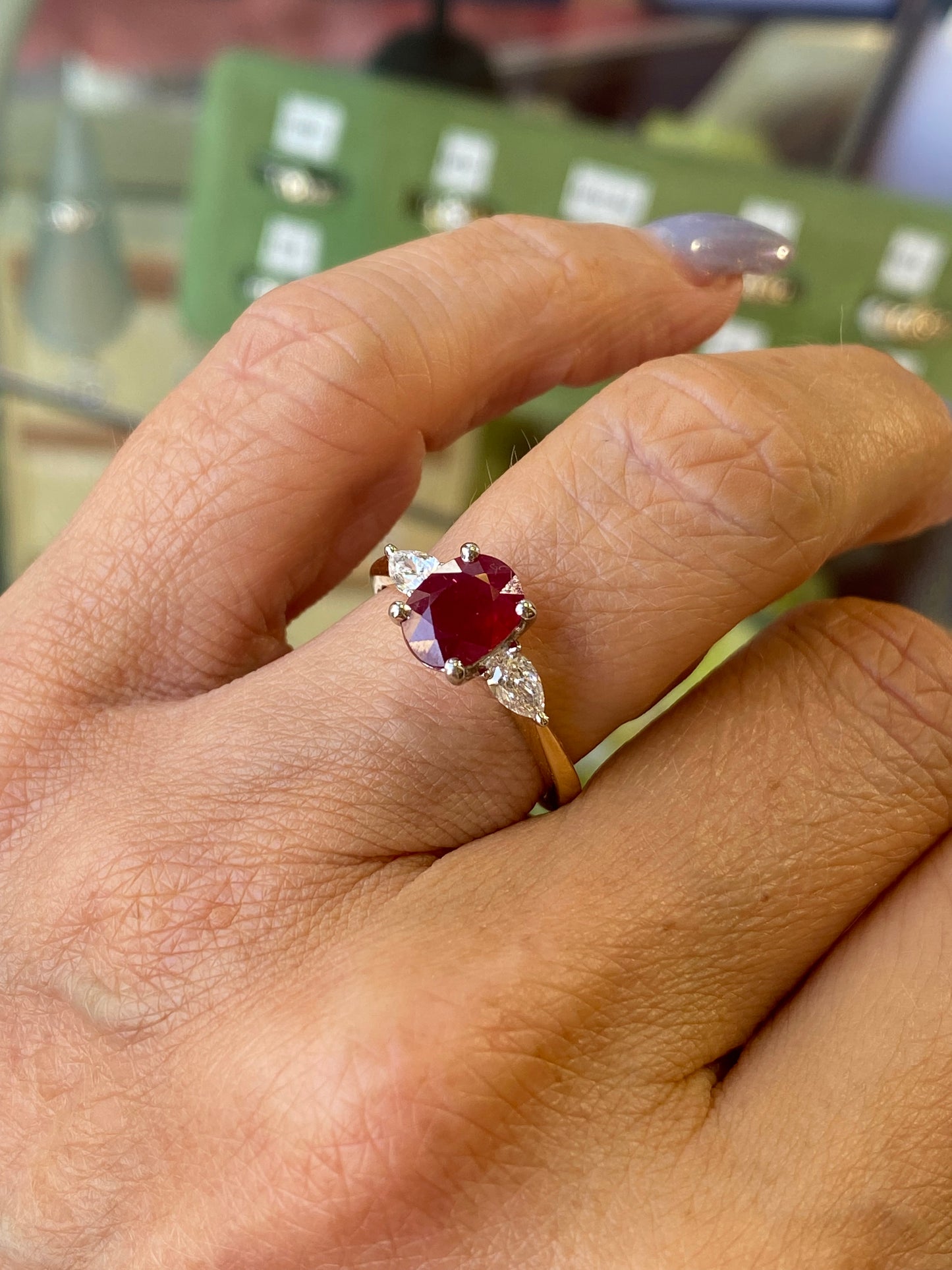 18ct Gold Ruby & Diamond Trilogy Ring