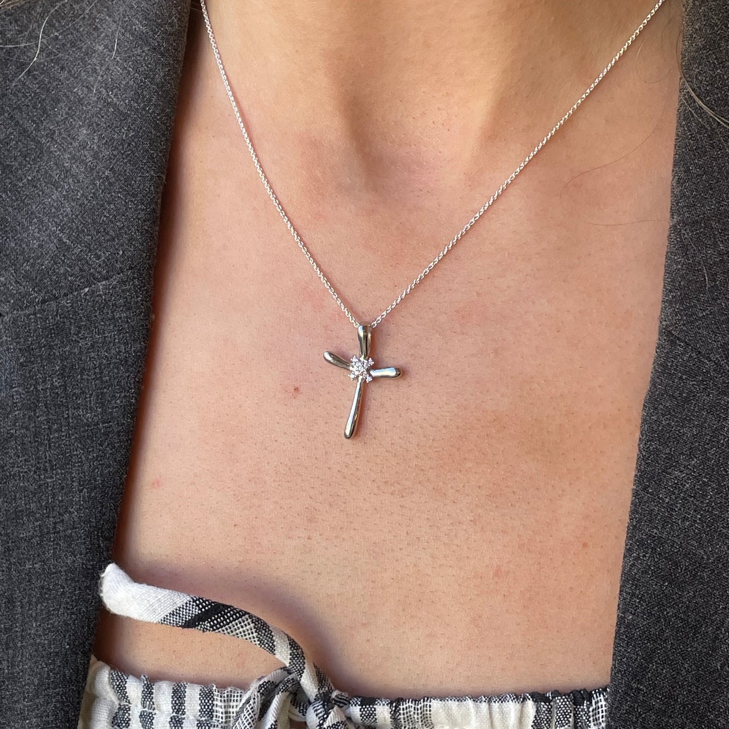 Silver CZ Cross Necklace | 18"