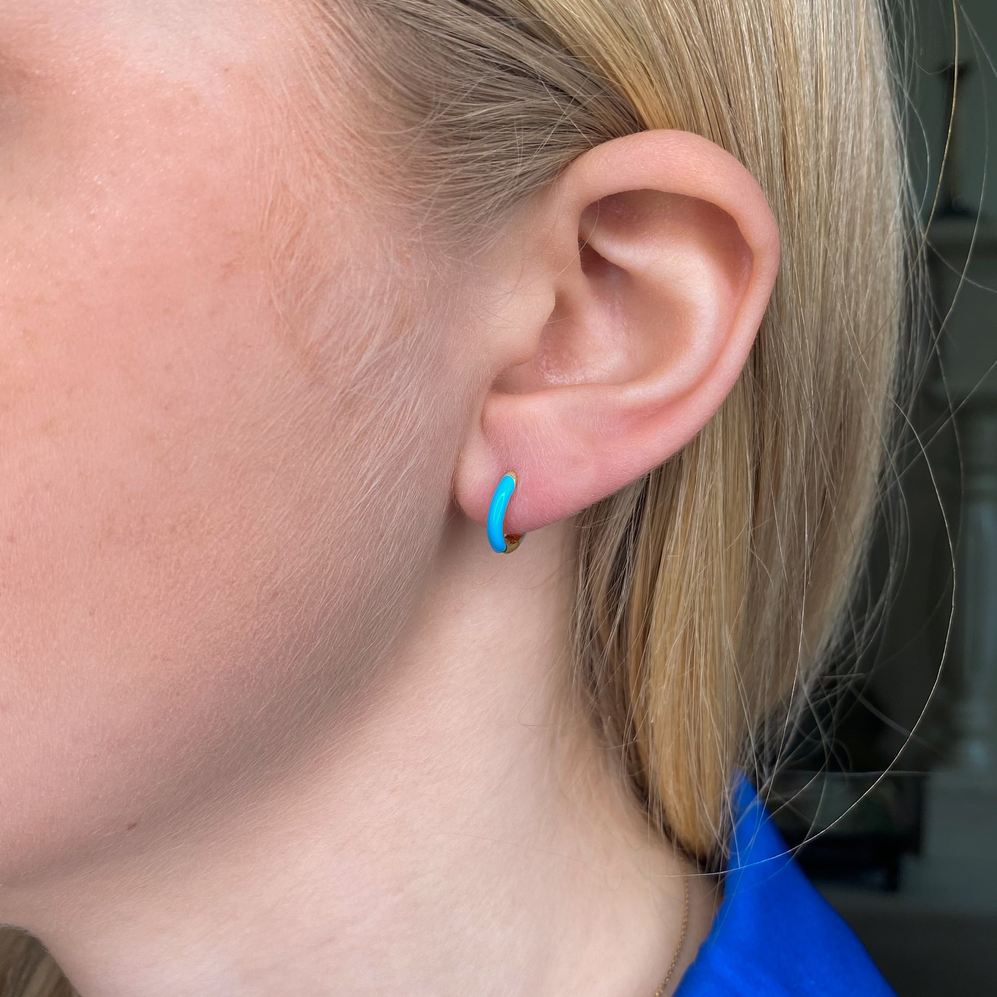 Sunshine Turquoise Enamel Huggie Hoop Earrings | 11mm - John Ross Jewellers