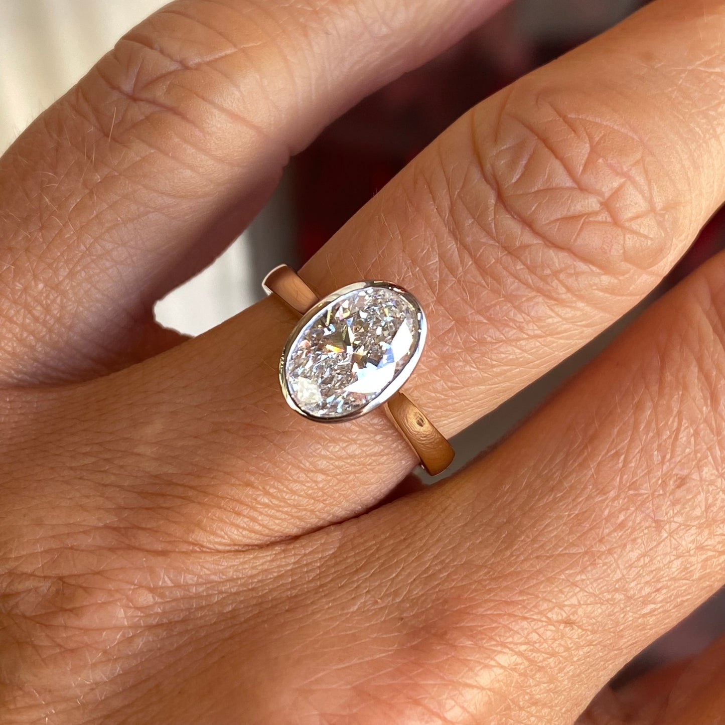 18ct Gold Bezel Set Solitaire Engagement Ring | 2.05ct Oval Lab Certificated - John Ross Jewellers