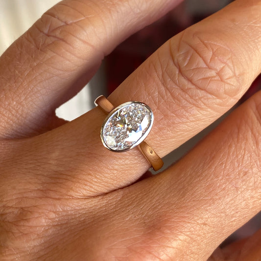 18ct Gold Bezel Set Solitaire Engagement Ring | 2.05ct Oval Lab Certificated - John Ross Jewellers