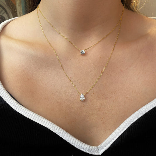 Sunshine CZ Solitaire Double Necklace