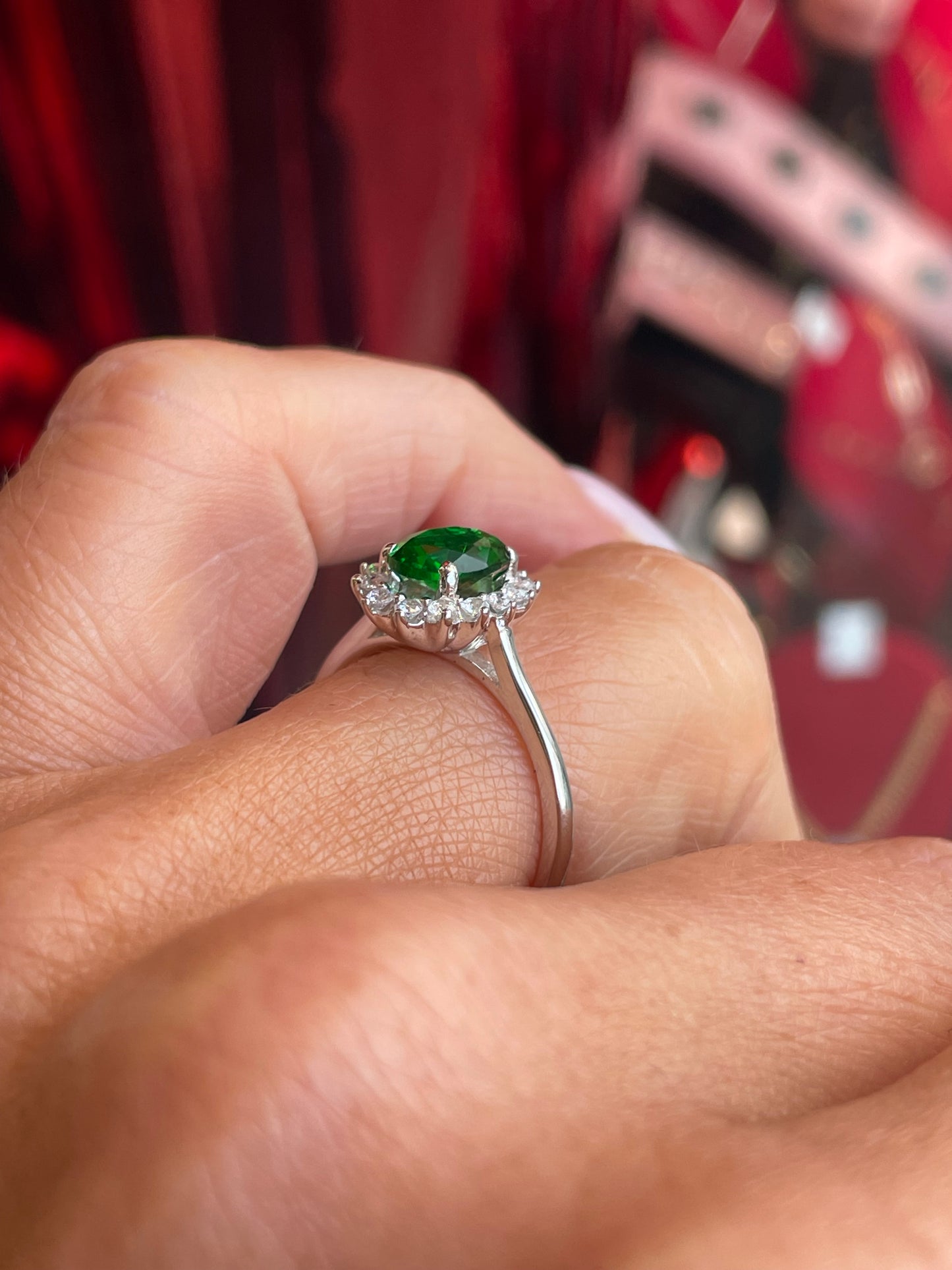 Silver Oval CZ Diana Ring | Emerald Green