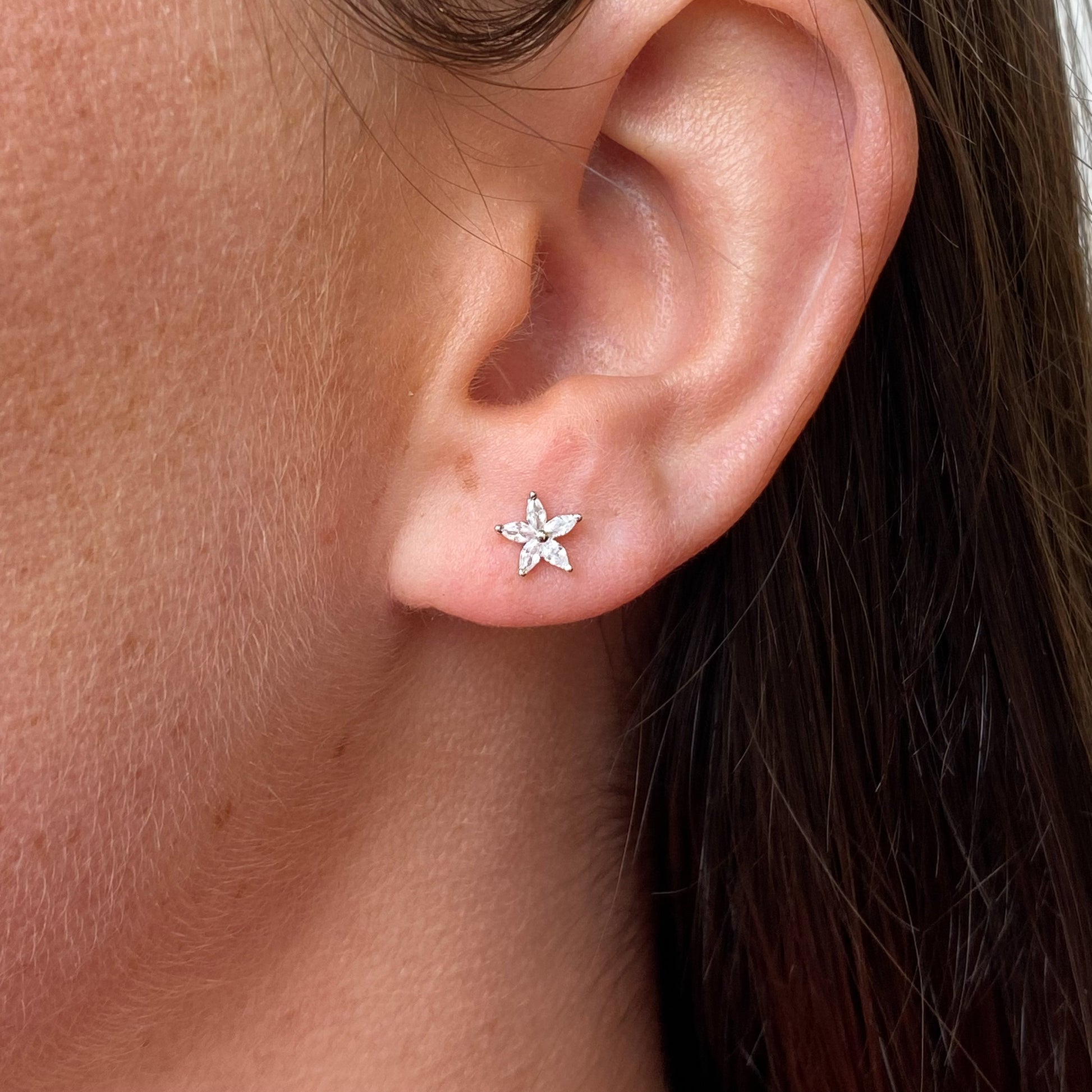 Silver Pretty Marquise Star Stud Earrings - John Ross Jewellers