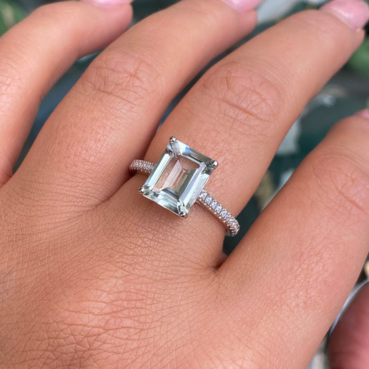 Silver Green Amethyst & CZ Solitaire Ring