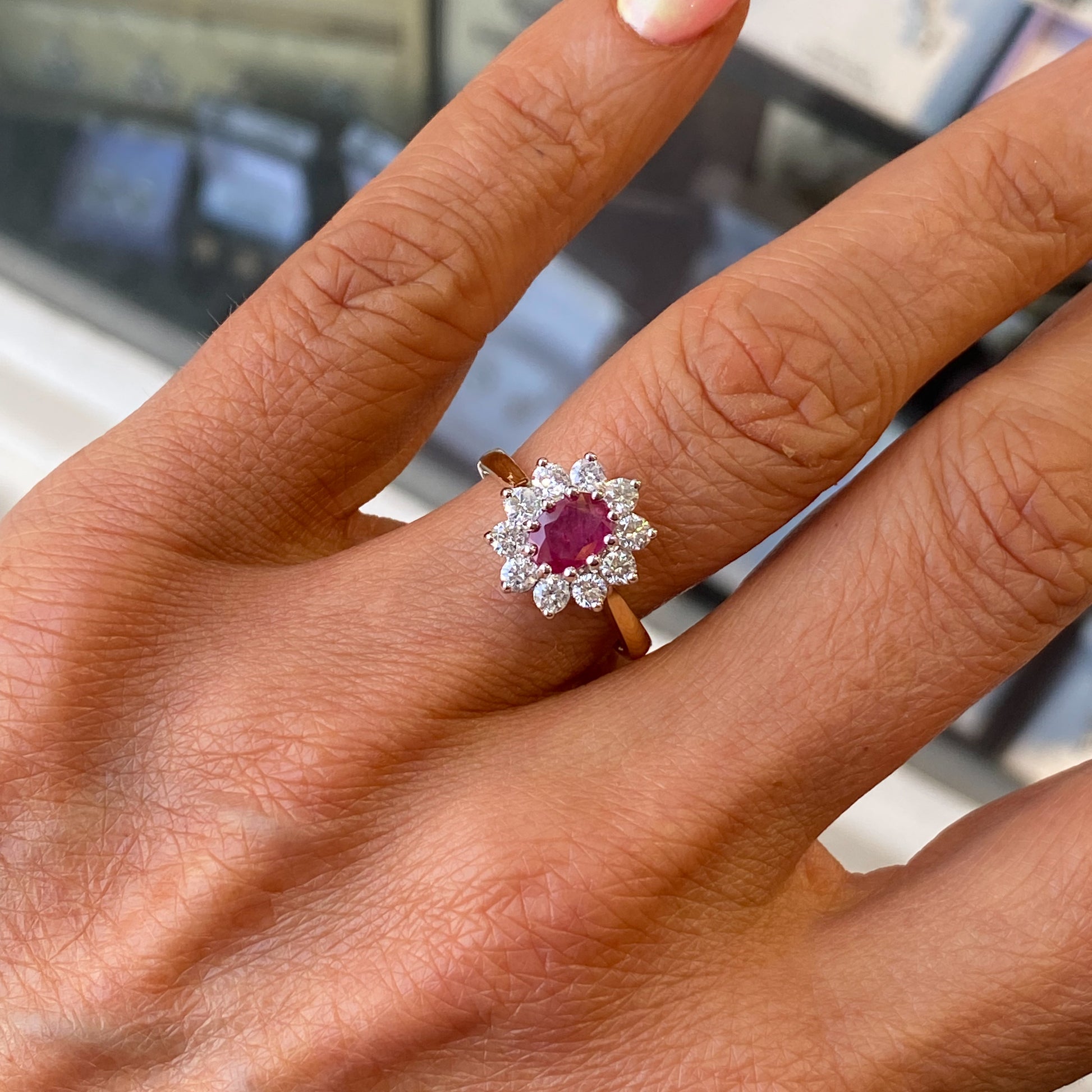 18ct Gold Ruby & Diamond Diana Cluster Ring - John Ross Jewellers